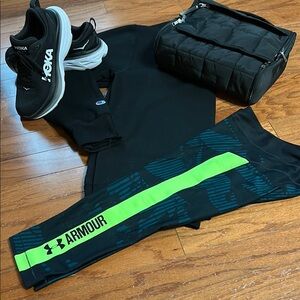 Under Armour Compression Black and Neon Green Leggings